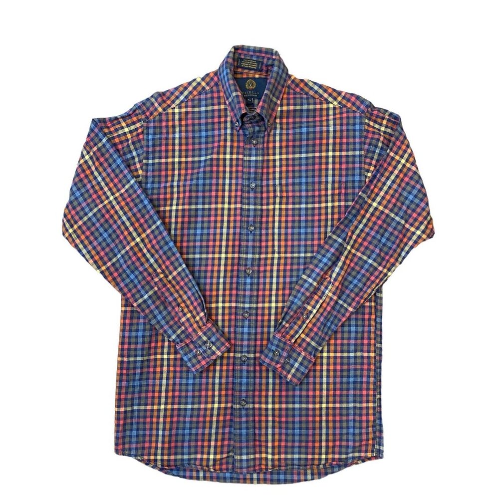 Viyella Flannel Shirt Men's Small Cotton Wool Blend Colorful Check Long Sleeve